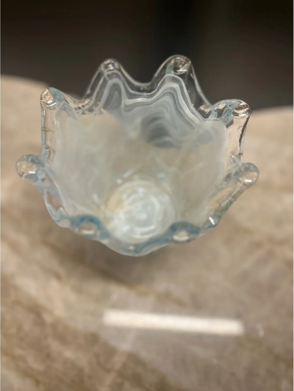 Vintage Murano-Style White Swirl Handkerchief Vase